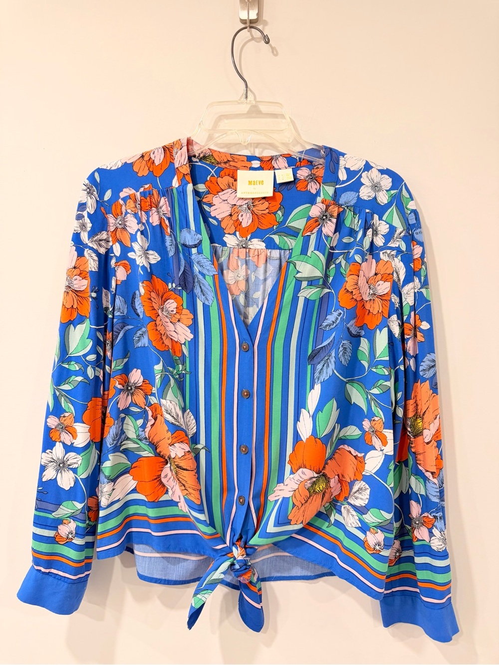 Anthropologie Maeve Elan Scarf Printed Floral Tie Blouse Size 6 - Picture 2 of 11
